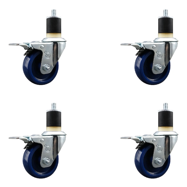 3.5'' Solid Poly Swivel 1-7/8'' Expanding Stem Caster Set Total Lock Brake, 4PK